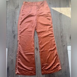 Jason Wu Satin Wide Leg Pants Copper Brown Size 6 High Rise Trouser
